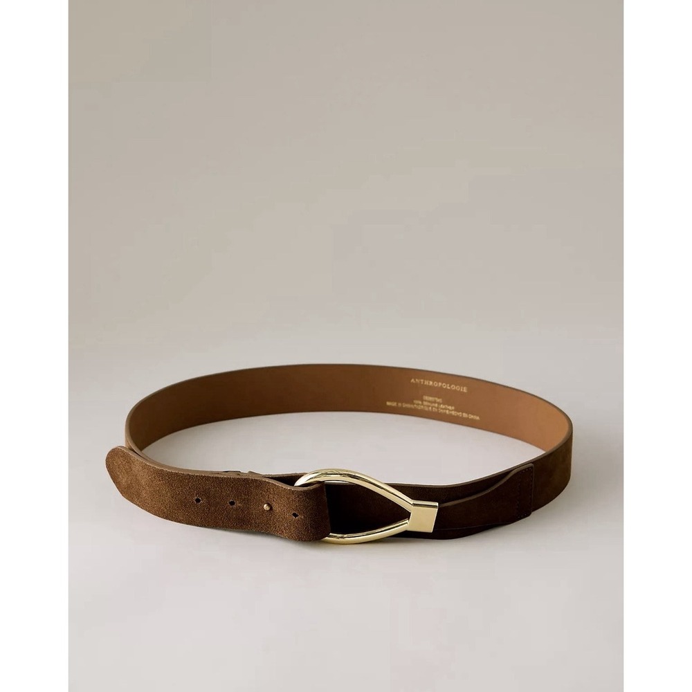 Anthropologie Asymmetrical Low-Slung Brown Suede Leather Belt M NWT